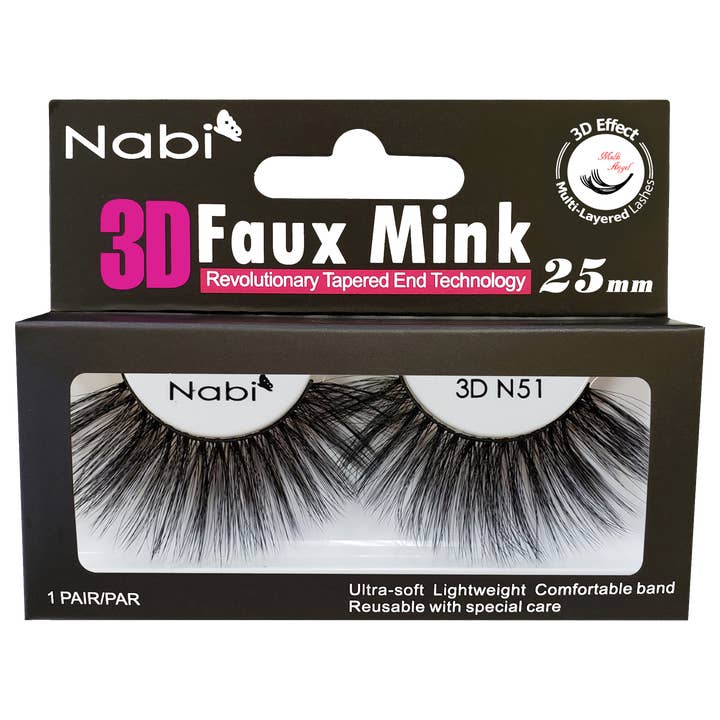Nabi Cosmetic - Wholesale False/Fake Eyelashes - 3D N51 - Nabi 3D Faux Mink Eyelash 25mm 12PCS/PACK