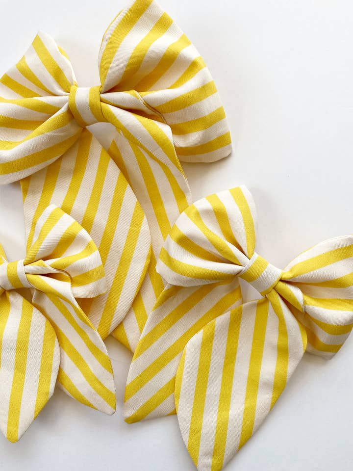 Yellow and White Stripe Hairbows for wholesale by Shared Joy Bows