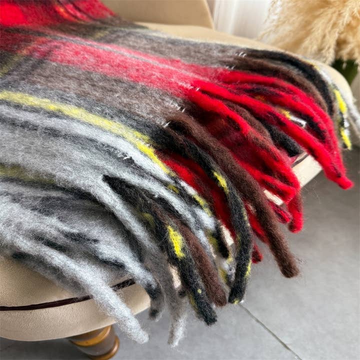 ACCITY - Wholesale Scarf - Women's - Rainbow Mohair Plaid Scarf Women Winter Wrap_CWASC034657