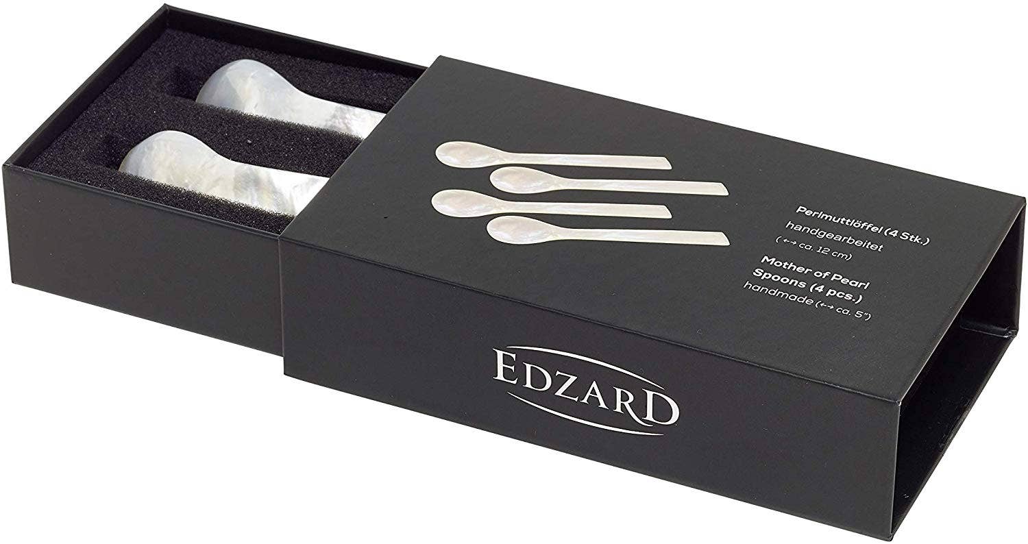 EDZARD - Wholesale Table Spoon (Cutlery) - Set of 4 Mother-of-Pearl Caviar Spoons , straight corners5