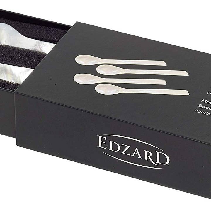 EDZARD – Engroshandel Bordske (bestik) – Sæt med 4 kaviarskeer i perlemor med lige hjørner5