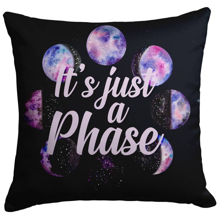 "It's Just a Phase" Square Throw Pillow | Witchy Moon Lunar for wholesale by Bleak Boutique