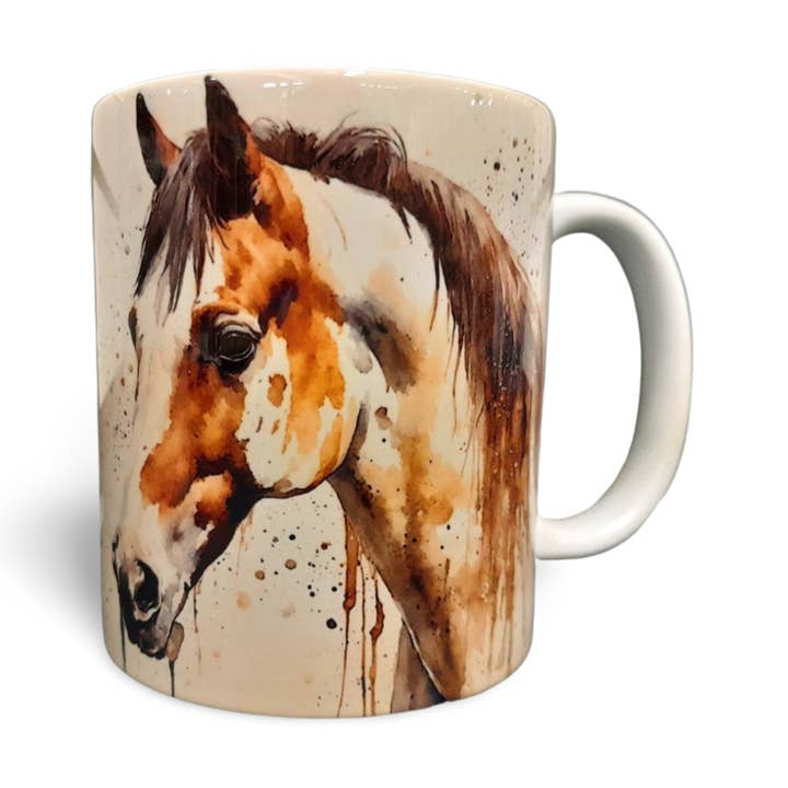 Skewbald Horse Coffee Mug, Water Colour Style for wholesale by Rockways Designs