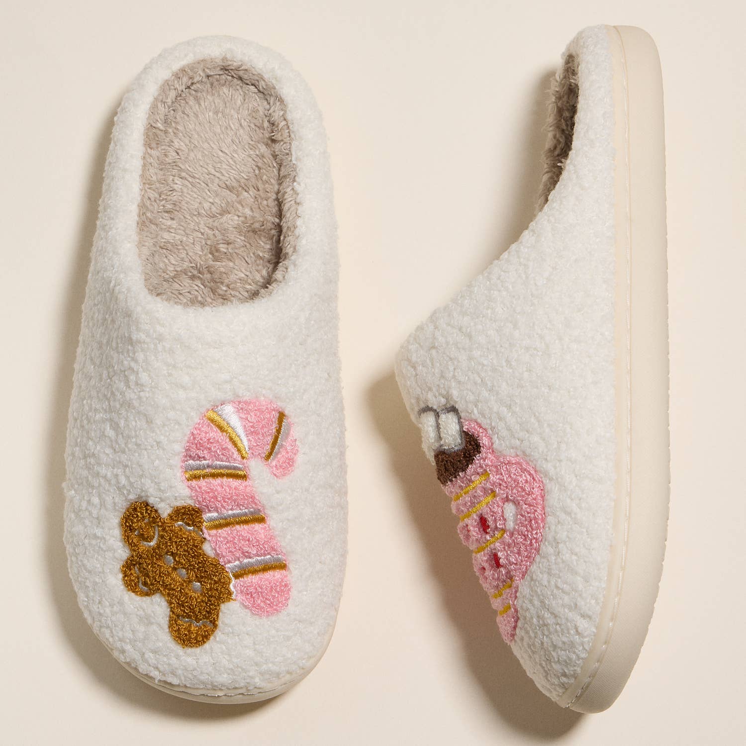 Multi Gingerbread Man & Hot Chocolate Fuzzy Slippers for Christmas Gift for wholesale on Faire2