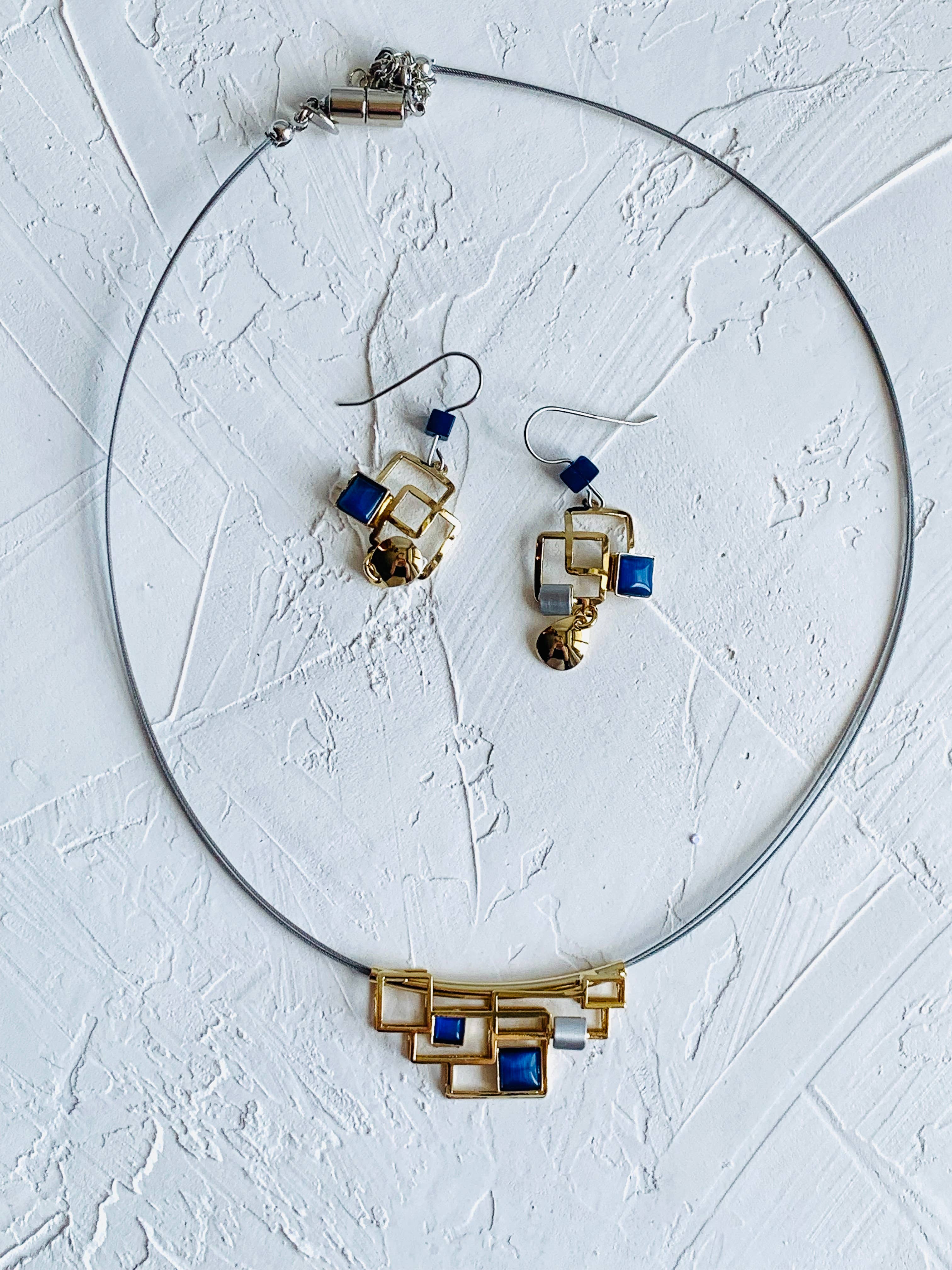 Christophe Poly / Crono Design - Vente Parures de bijoux - ENSEMBLES (GY1) - Collier (G) 17"+2" & Boucles d'oreilles crochet en fil (Y) Ensemble21