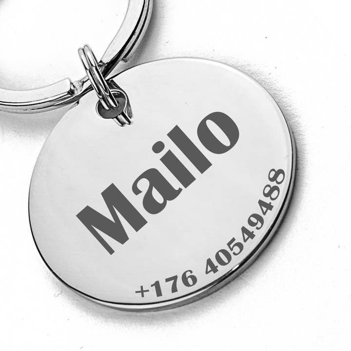 Personalisierte Marke aus Edelstahl mit Gravur , Rund , Silber für den Großhandel von Tierluxe