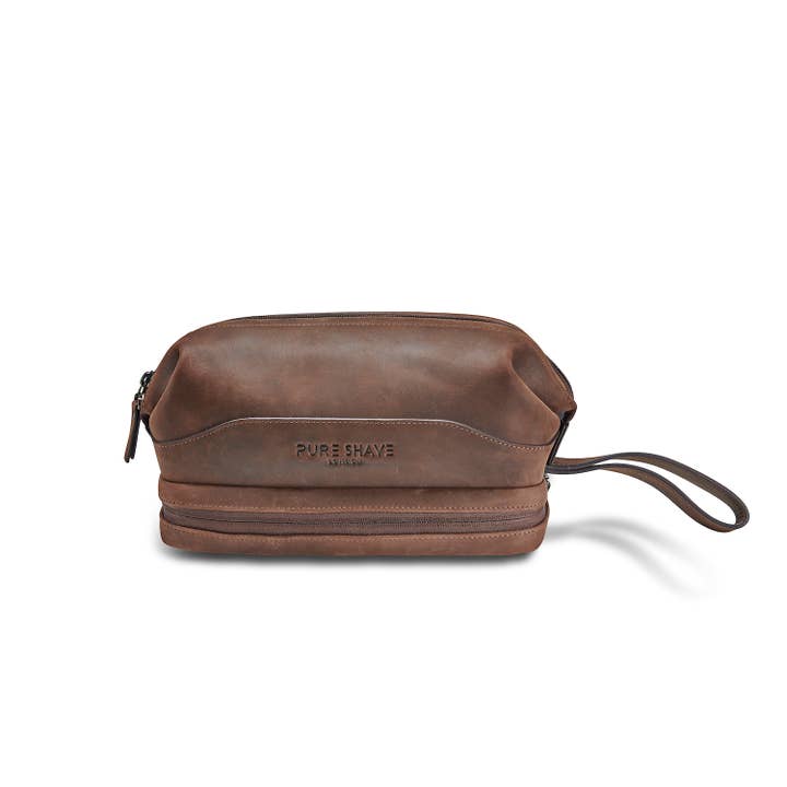 Pure Shave Branded Waxed Leather Wash-Bag for wholesale by Pure Shave London