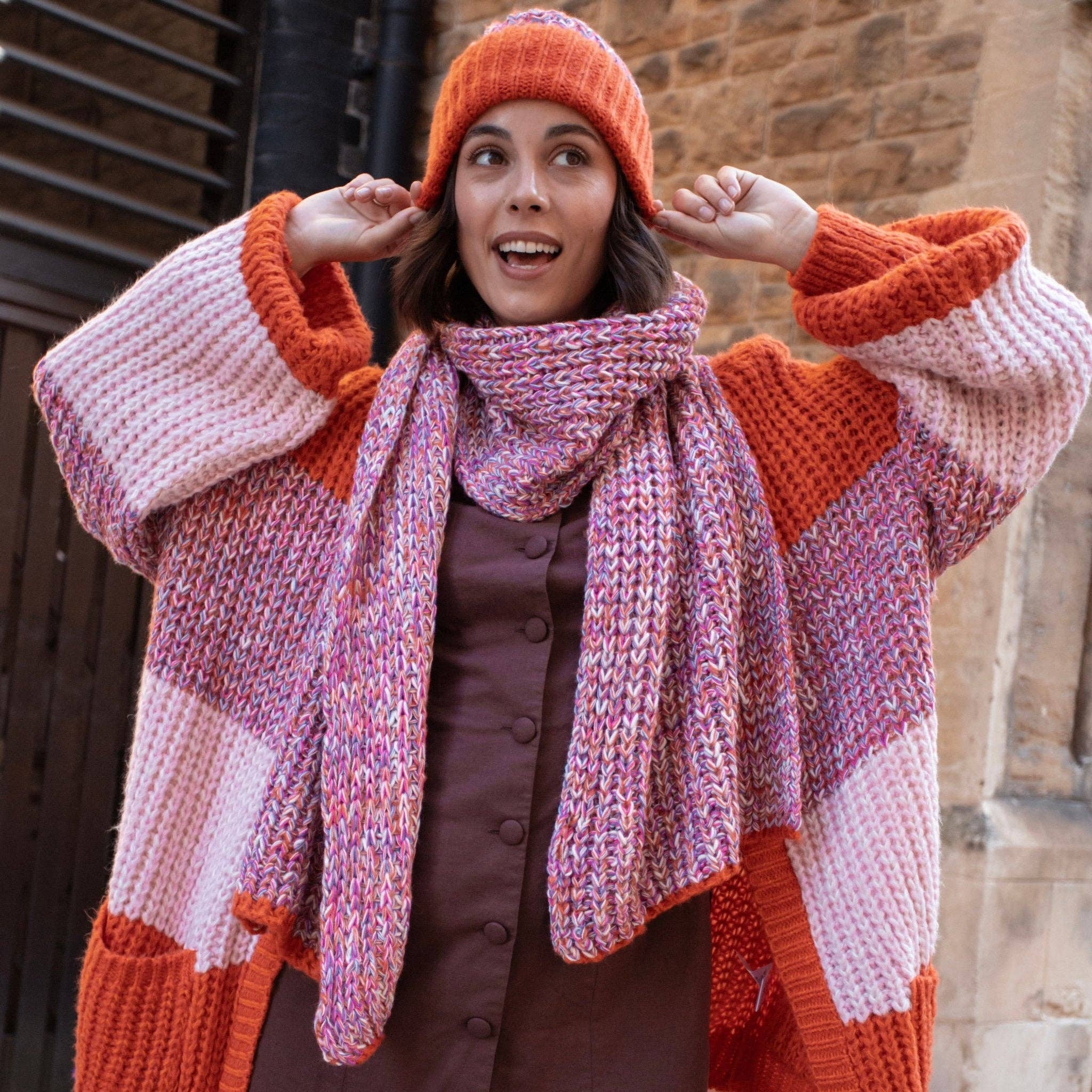Cara & The Sky - Wholesale Scarf - Women's - Florence Twist Oversized Knitted Scarf - Orange9