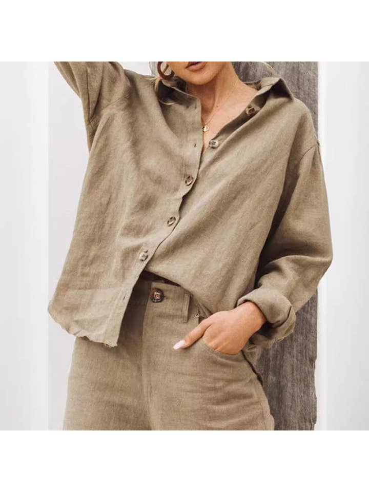 pinkblu02 - Wholesale Button Down Shirt - Women's - Women Fashion Solid Color Long Sleeve Blouses