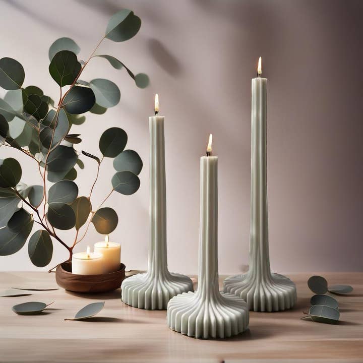 Karly’s Candles - Wholesale Tapered candle/candlestick - Vase Stripe Candle, Beeswax Taper Candle, Ribbed Taper,10inc6
