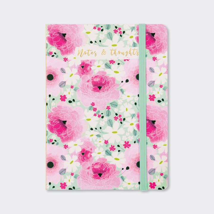 Rachel Ellen Designs - Wholesale Notebook - A6 Perfect Bound Notebook - Pink Floral/Notes & Thoughts