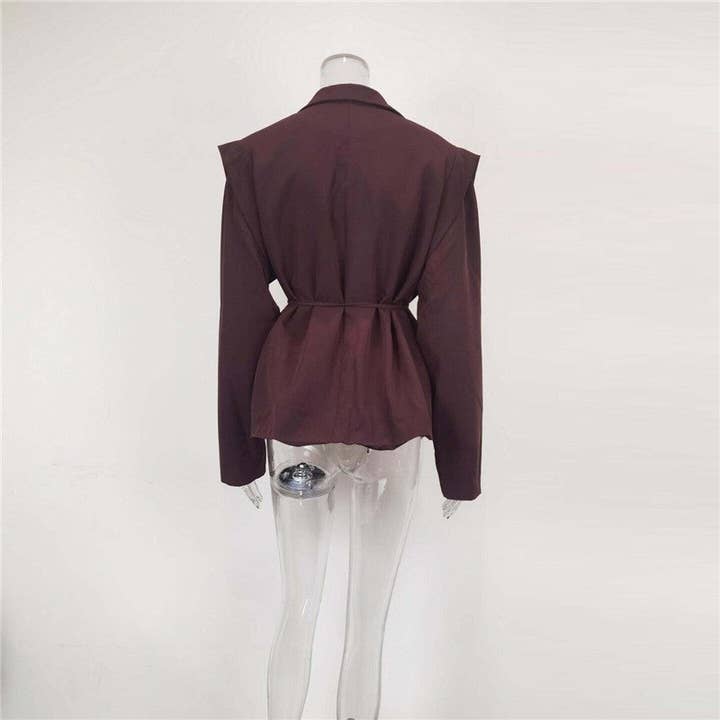 kycozy - Wholesale Blazer - Women's - Solid Color Belted Shoulder Padded Blazer2