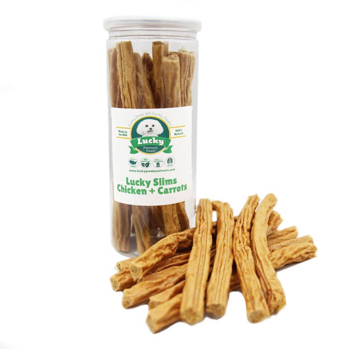 LUCKY SLIMS CHICKEN AND CARROT JERKY DOG TREAT for wholesale by Lucky Premium Treats