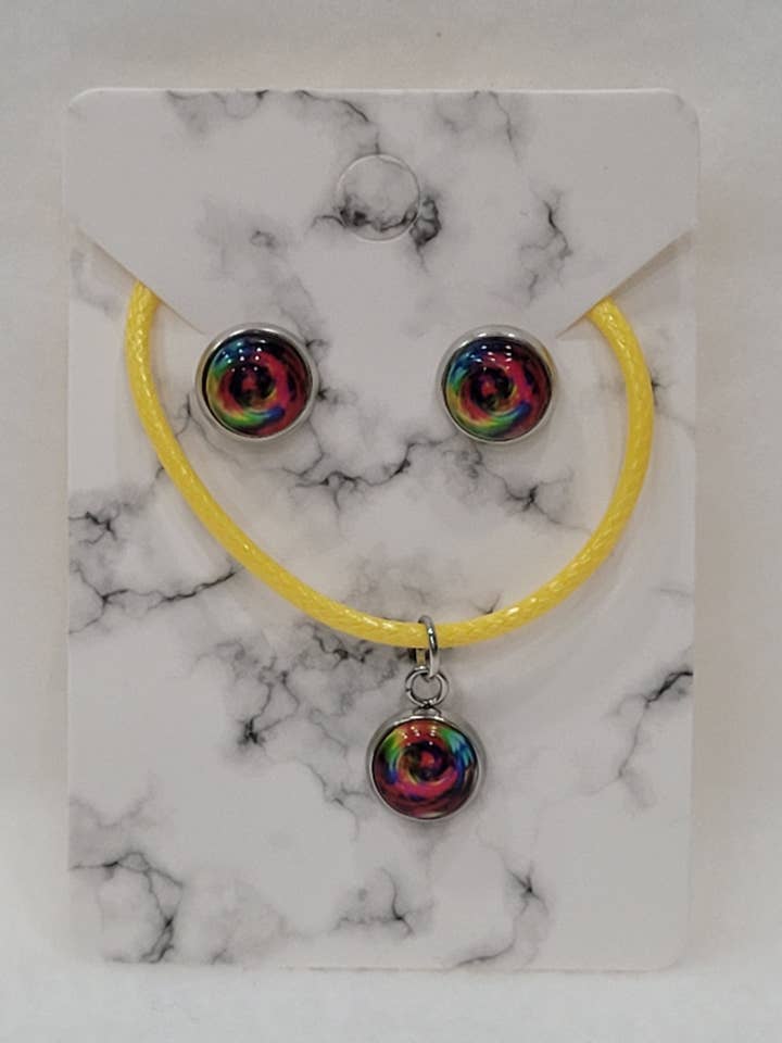Conjunto Colar e Brincos Tie Dye Circle por atacado de emrac boutique