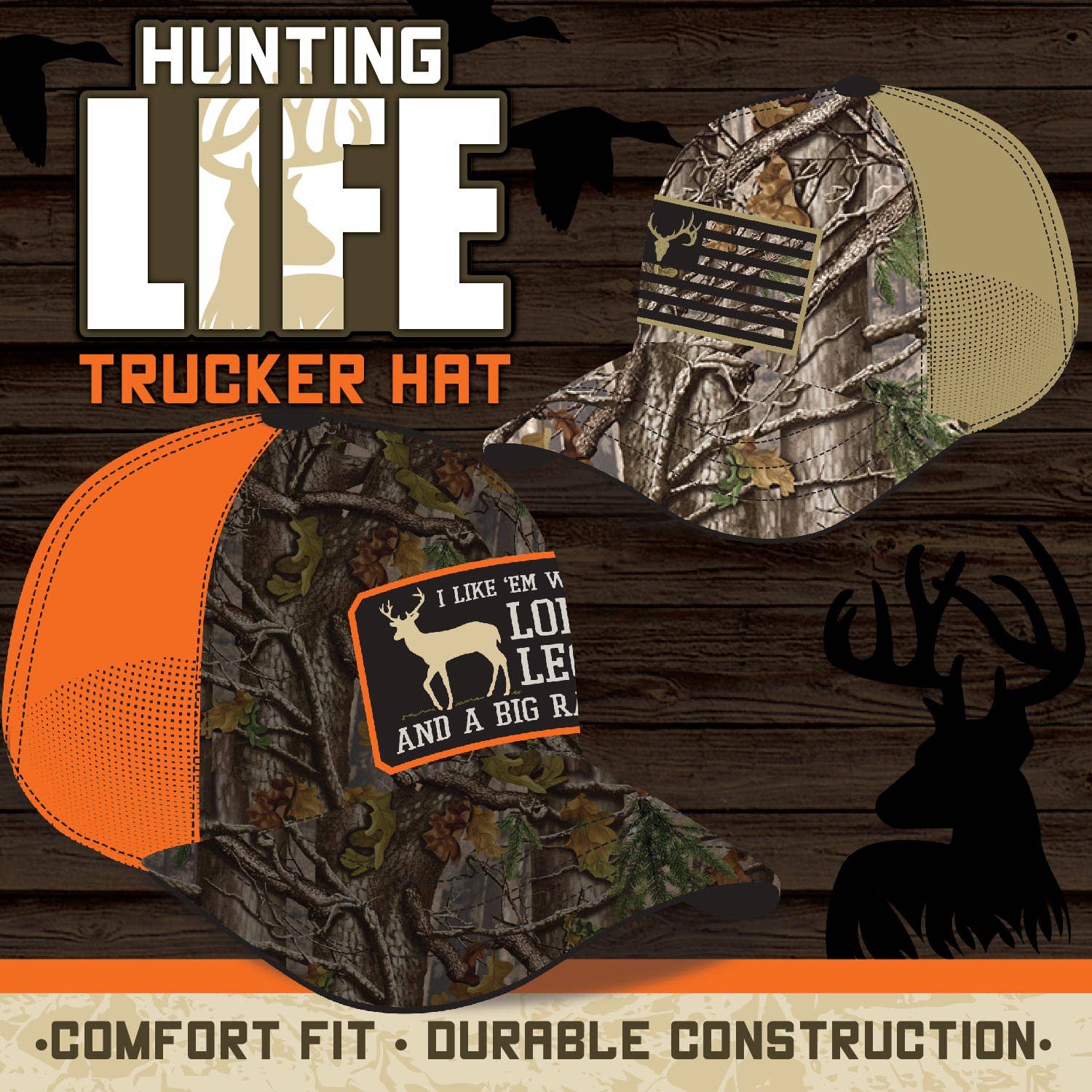 Novelty Brands - Wholesale Trucker Hat - Unisex - Hunting Life Trucker Hat with Patch Assortment - 6/Display1