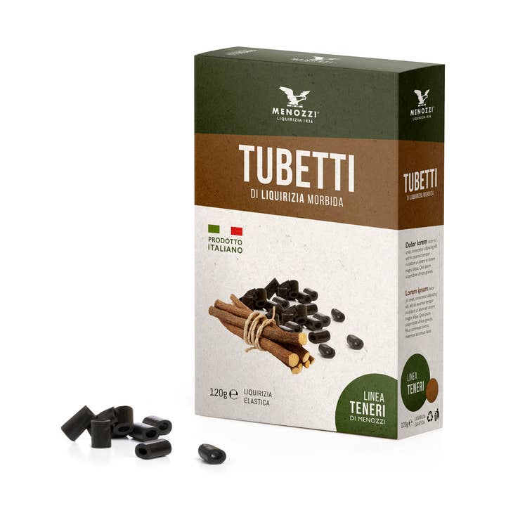 Licorice tubes 120 grams for wholesale by Menozzi De Rosa 1836