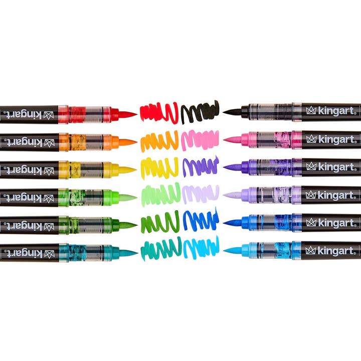 KINGART - Wholesale Marker - Acrylic Paint Brush Tip Pens - 12 Bright Colors8