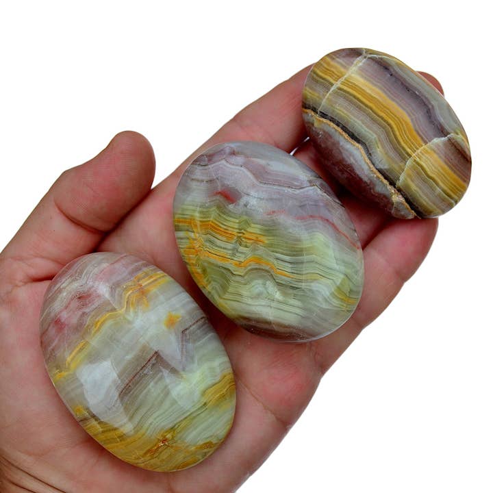Kaia & Crystals - Wholesale Spiritual Stone/Crystal - Pink Banded Onyx Palm Stone (50mm - 80mm)