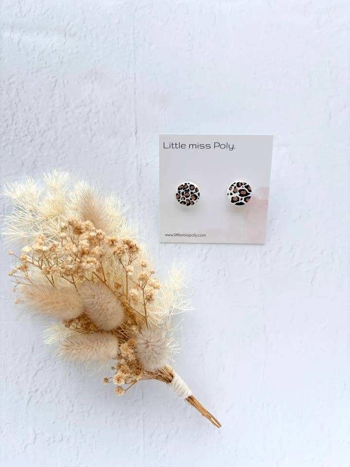 Leopard Medium Round Stud for wholesale by Little Miss Poly