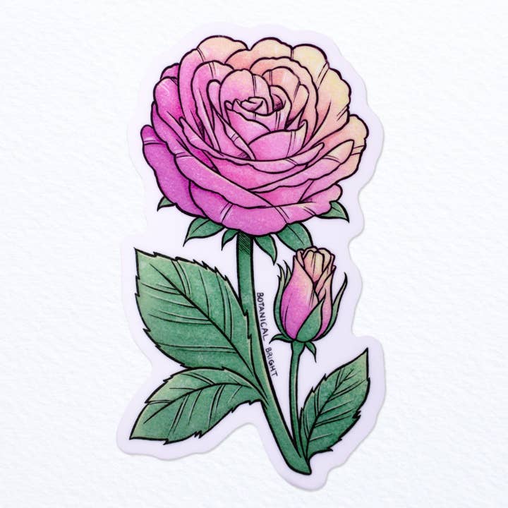 Rose Waterproof Vinyl Sticker for wholesale by Botanical Bright
