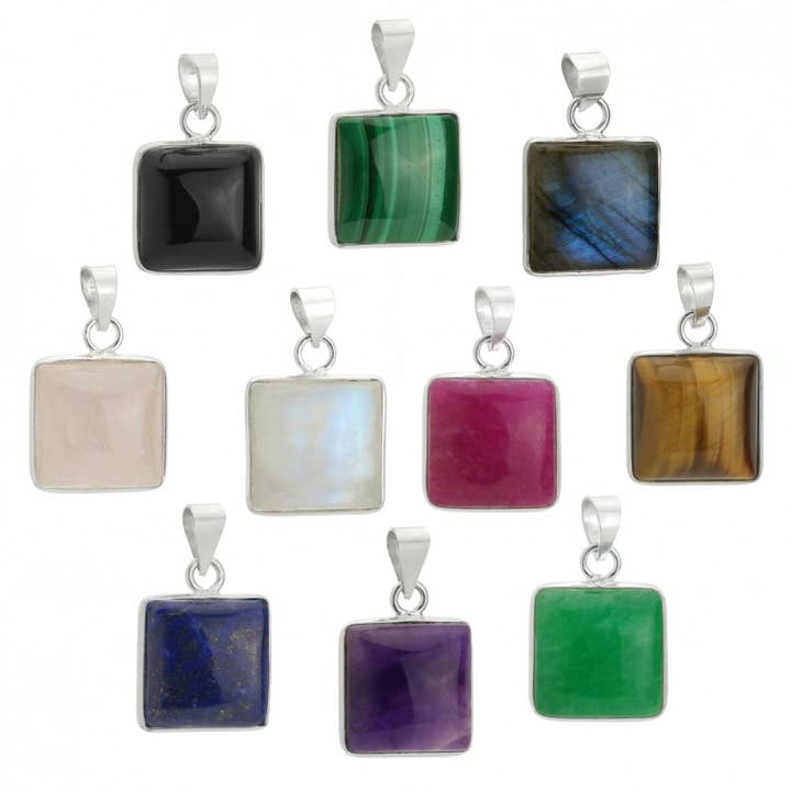 Basic square sterling silver pendant with stone n... for wholesale by UniArt