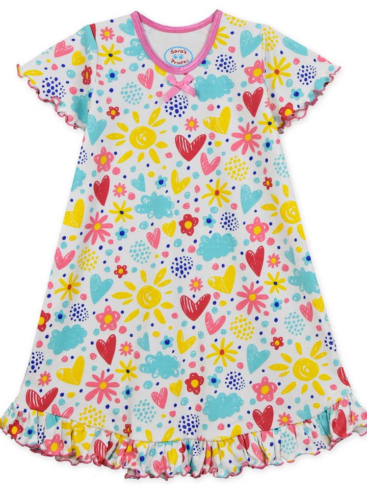 Sara's Prints Girls Short Sleeve Nightgown 1503-ILF Flowers for wholesale by American Widgeon