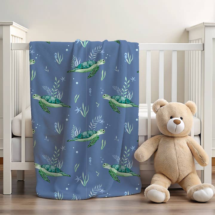 Sea Turtles 30x40 Sherpa-backed Minky Blanket for wholesale by Brittany Hartt Designs