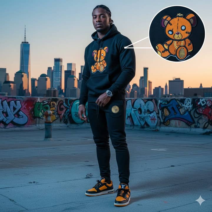 Adult " OG Bear " Black Premium Fleece Jumpsuit for wholesale by War Ready