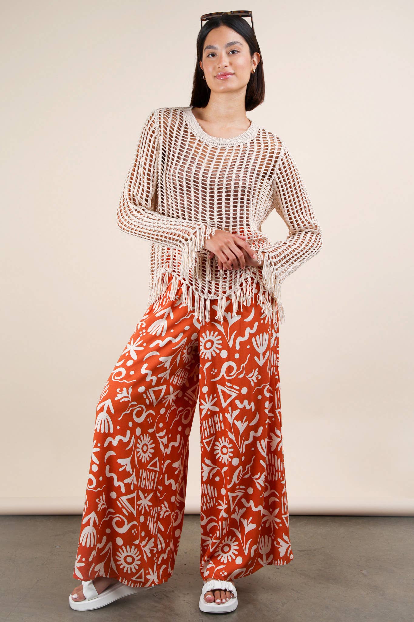 VERY J - Wholesale Broek - Dames - NP70715-Printed Wide Leg Lange Broek12