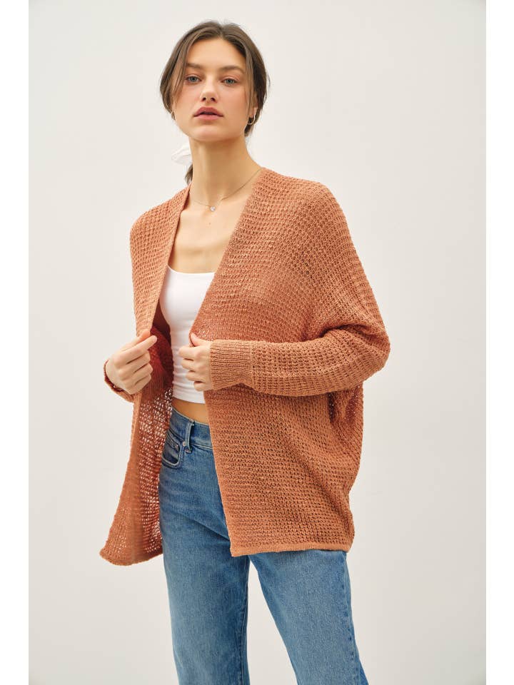 Be Cool - Wholesale Cardigan - Women's - OPEN FRONT LONG SLEEVE BREEZY YARN KNIT CARDIGAN