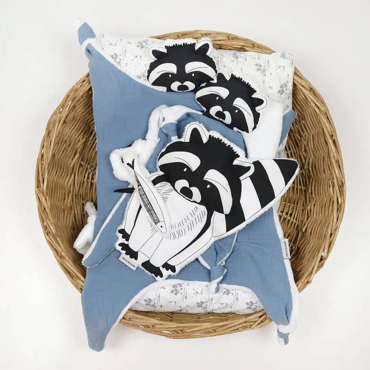 PETIT BLOOM - Wholesale Security/Cuddle Blanket - Baby - Black and White Plush Rona The Raccoon5