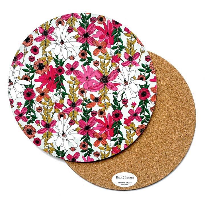 Placemat Large Round Melamine Vivid Garden Blooms Patterned for wholesale by Bean and Bemble