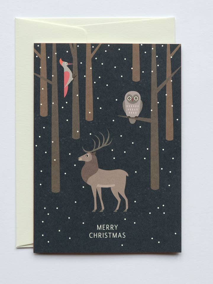 Deer & Owl Christmas Card for wholesale by Haferkorn & Sauerbrey