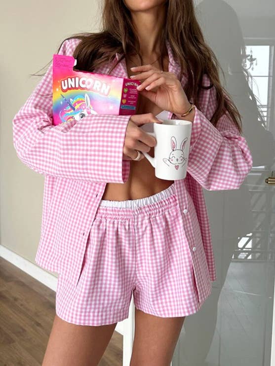 Comfy Breezy Gingham Lounge Set for wholesale by Rosa Clothing