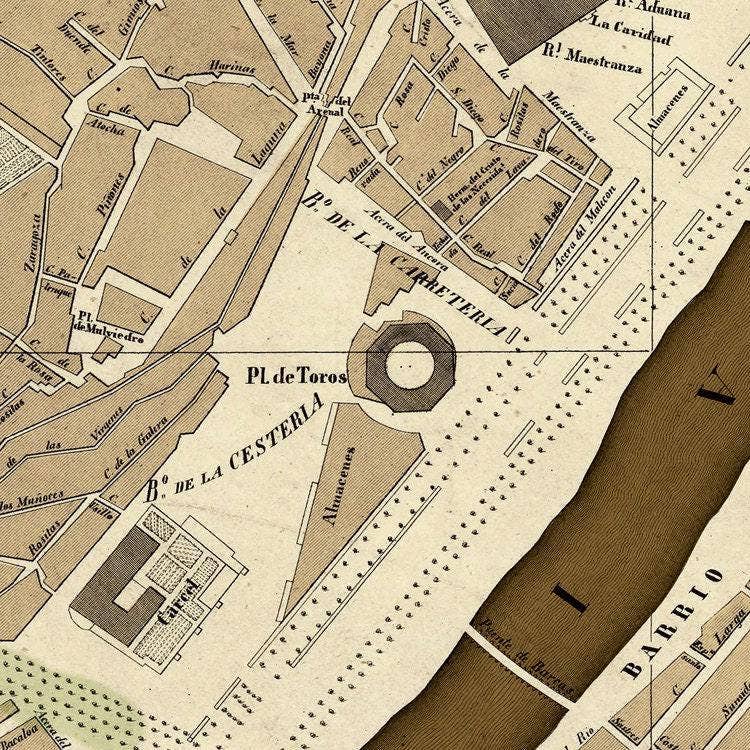 OldCityPrints - Old Maps and Posters - Wholesale Art Print - Old Map of Seville Sevilla Spain 1848 Vintage Map | Vintage Map Wall Art Print1