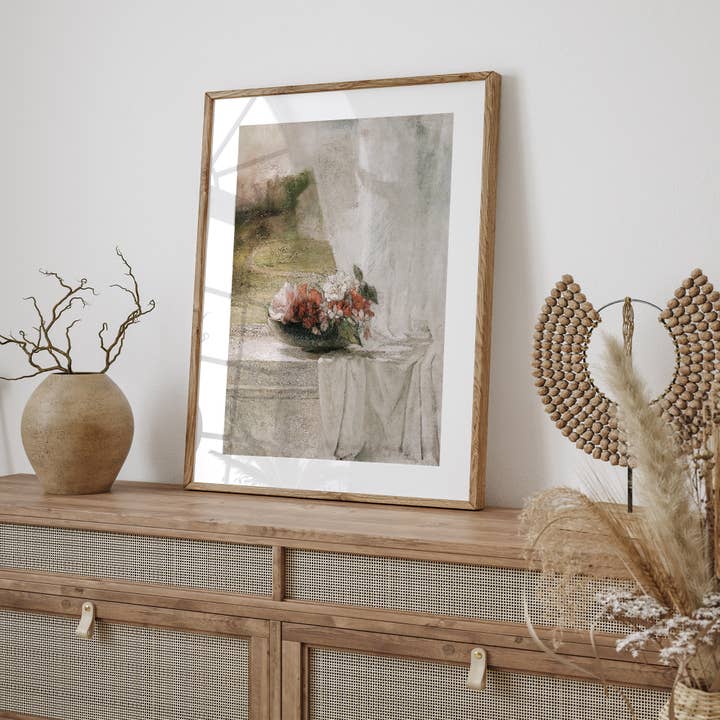 Sugar & Canvas - Wholesale Art Print - European Vintage Flowers in Vase on a Window Art Print VP133