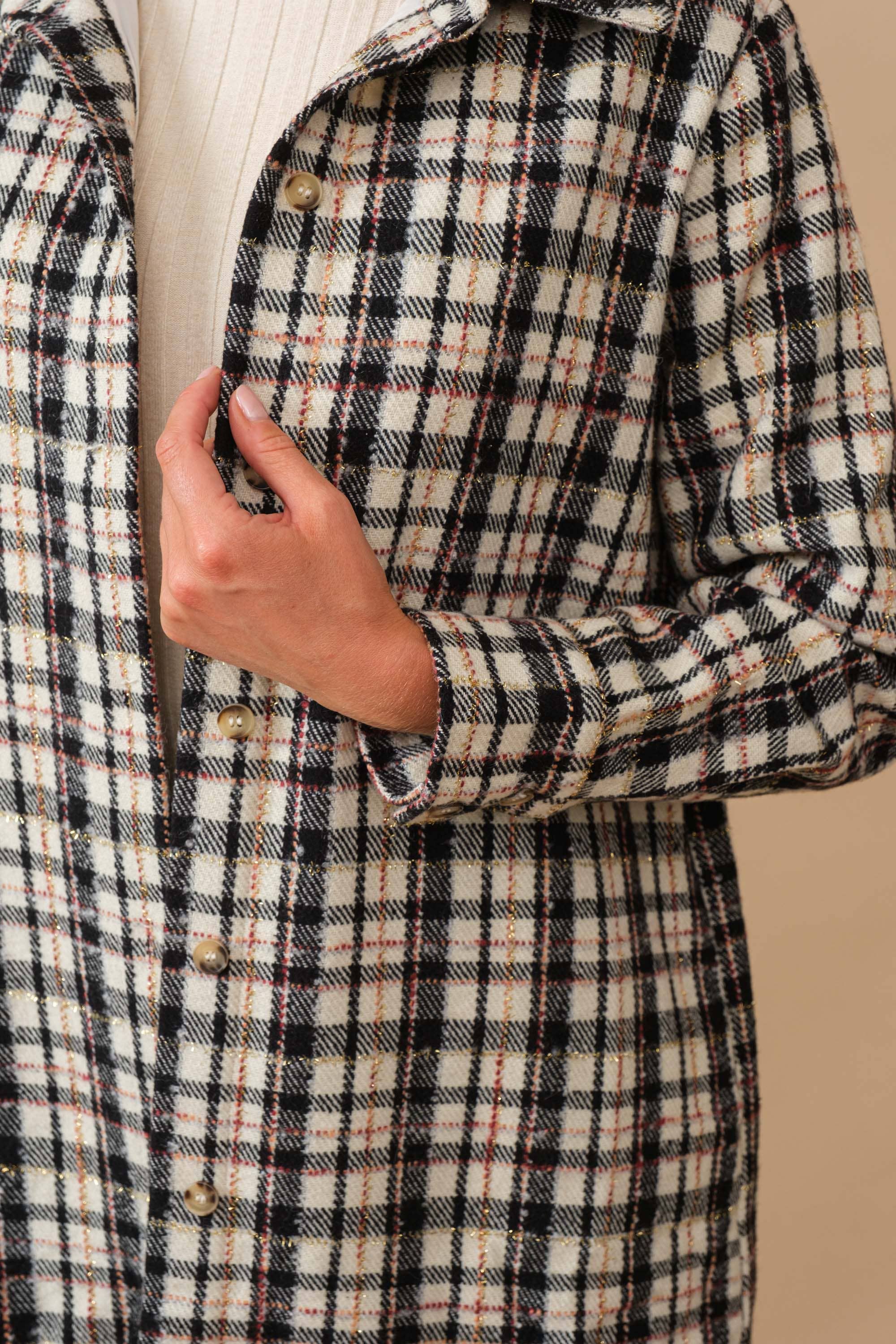 Blue B - Wholesale Shirt Jacket/Shacket - Women's - 34224J - Yarn Dyed Plaid Metallic Wool Blend Button Jacket3