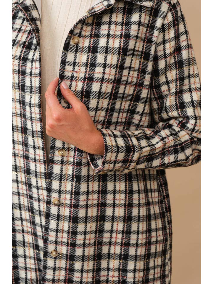 Blue B - Wholesale Shirt Jacket/Shacket - Women's - 34224J - Yarn Dyed Plaid Metallic Wool Blend Button Jacket3