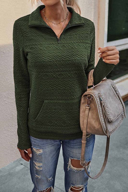 Love, Kuza – Engroshandel Pullover - Dame – Halv lynlås tekstureret sweater2