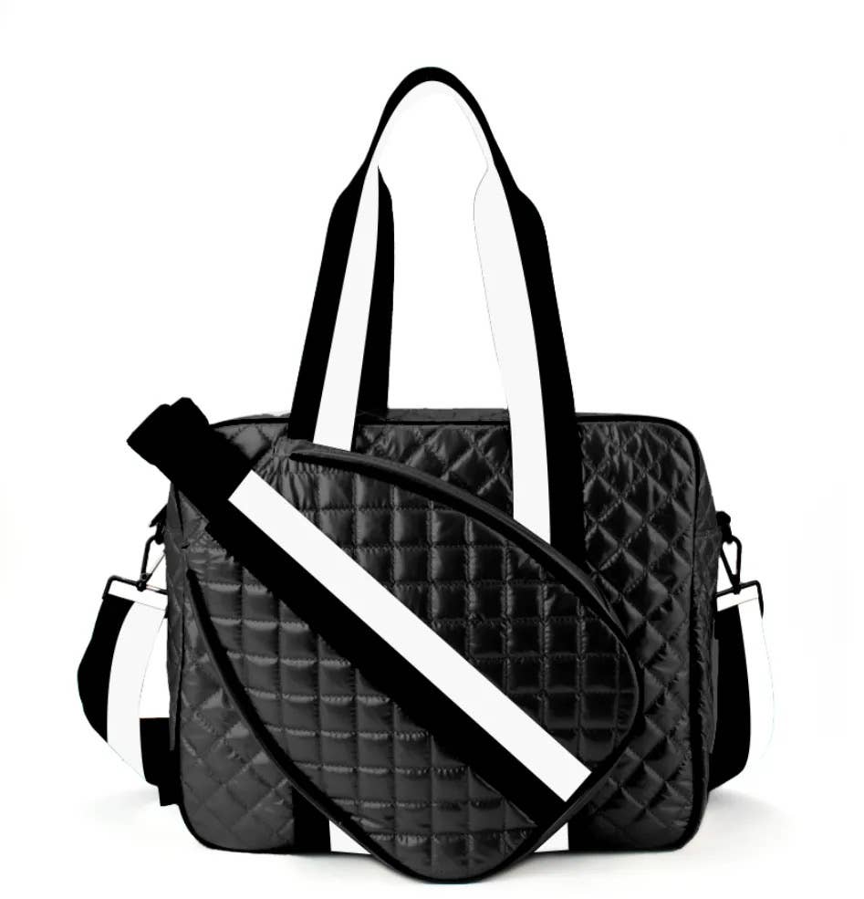 Lemonbella - Wholesale Sports Bag - Unisex - Lemonbella Black Quilted Pickleball Tote Court Sports Bag