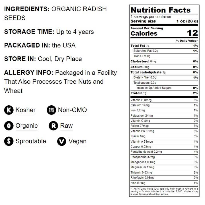 Food To Live - Wholesale Plant Seeds - Organic Radish Seeds for Sprouting – Edible Seeds, Pure