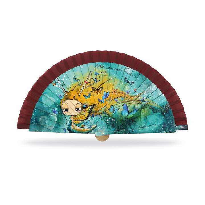 Cuatrogotas - Wholesale Party/Paper Folding Fan - Malamalaka Fan, natural wood BUTTERFLY. Ref-M31112