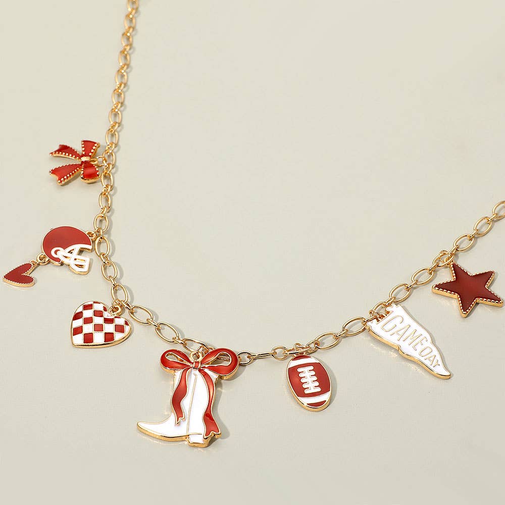 Sensibling Corp. - Wholesale Pendant/Charm Necklace - Game Day Football Theme Charm Station Necklace0