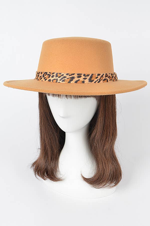 Shop Neighbors - Venta al por mayor Sombrero fedora - Mujer - Gorro de ala corta de lana sintética con banda de leopardo1