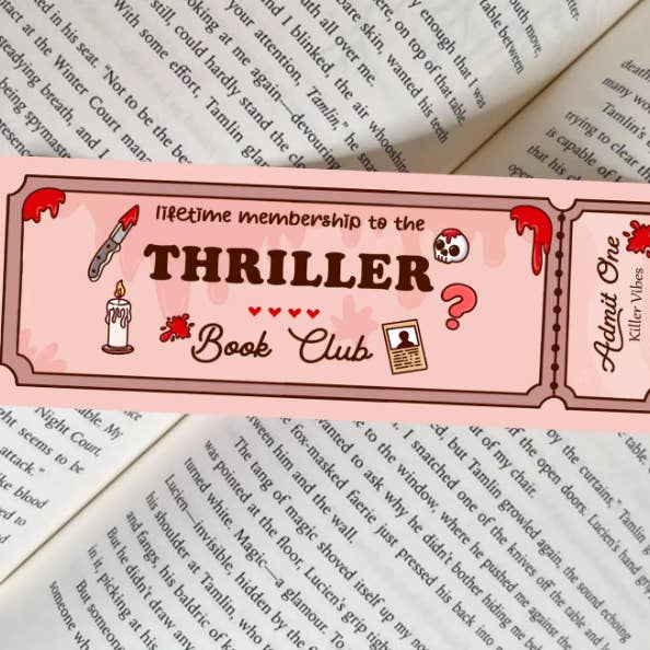 🎟️ Abonnement à vie – Marque-page d'admission pour un membre du club de livres Thriller 🎀☕ pour la vente par Lonely heart studio