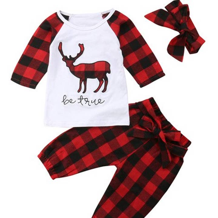 Costume da festa per neonati con renna Buffalo Check per la vendita all'ingrosso da parte di Fennco Styles