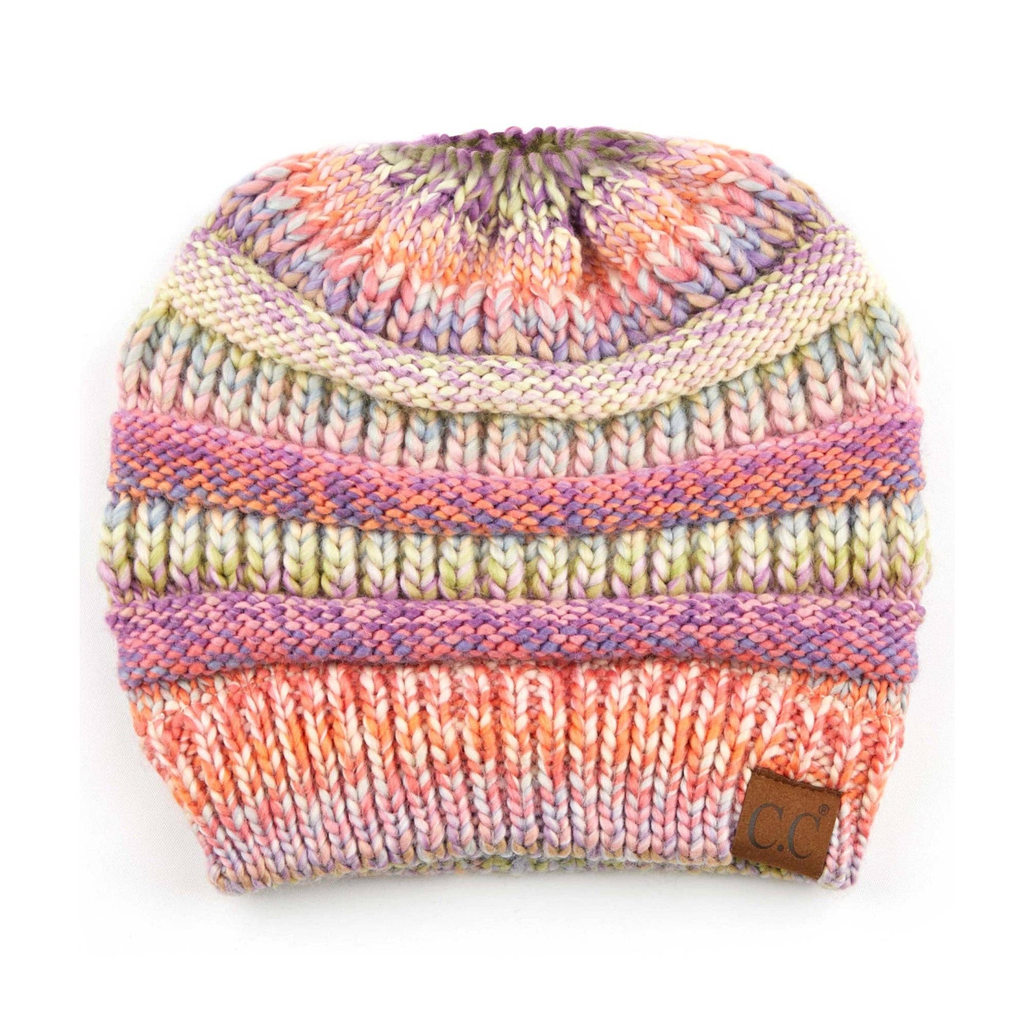 Truly Contagious - Wholesale Beanie - Women's - CC Bun/Pony Multi Colored Striped Beanie ( MB-705 )6