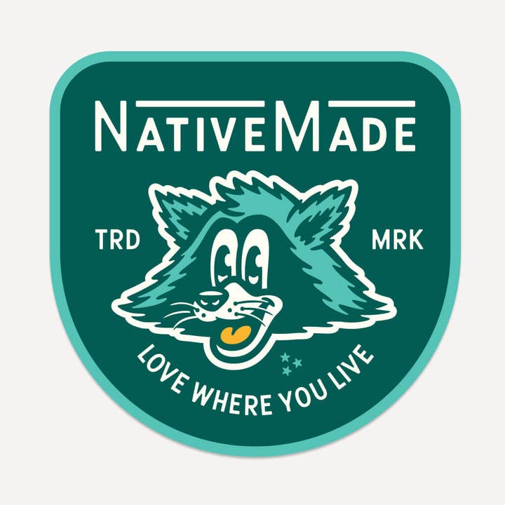 NativeMade Raccoon Badge Sticker for wholesale by NativeMade