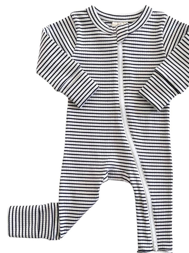 SIIX Collection - Wholesale Jumpsuit - Baby - Black Stripe / Organic Ribbed 2-Way Zip Romper (Baby - Kids)