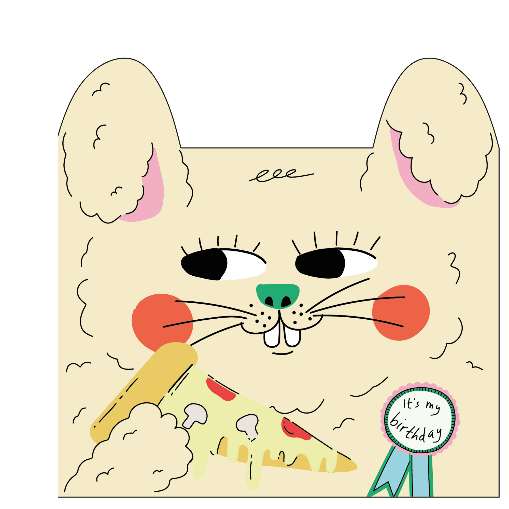 Eat the Moon | Greeting cards and stationery - Wholesale Birthday Card - Rabbit eats pizza - Die cut kids greeting card 1